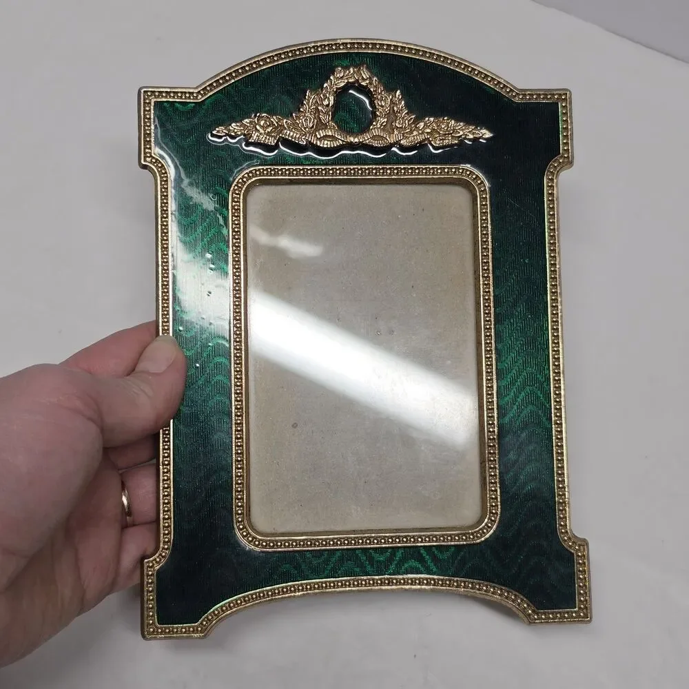 Vtg Terragrafics French Empire Picture Frame Green Gold Hollywood Regency